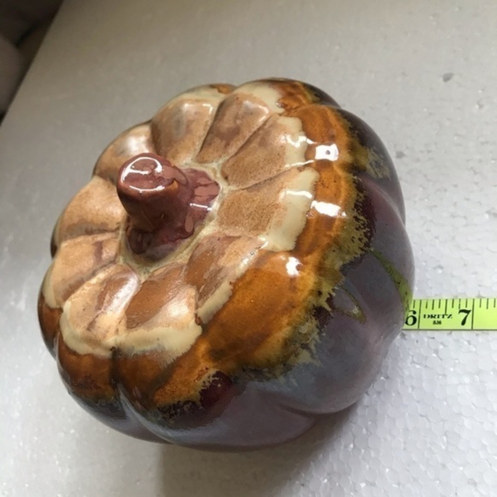 Pumpkin Pottery Drip‎ Glaze Glossy 8” Medium Fall Art Decor Excellent Condition - Picture 5 of 8